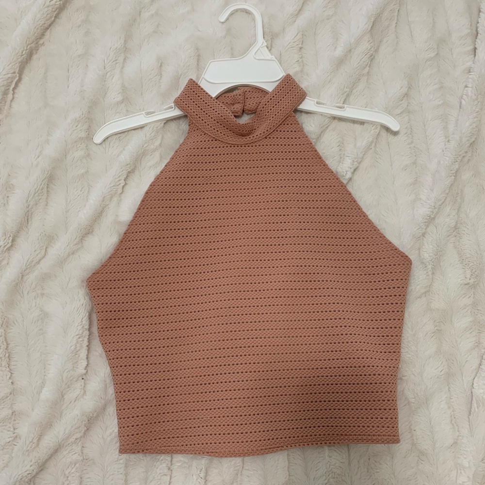 Blush Halter Neck Textured Crop Top
